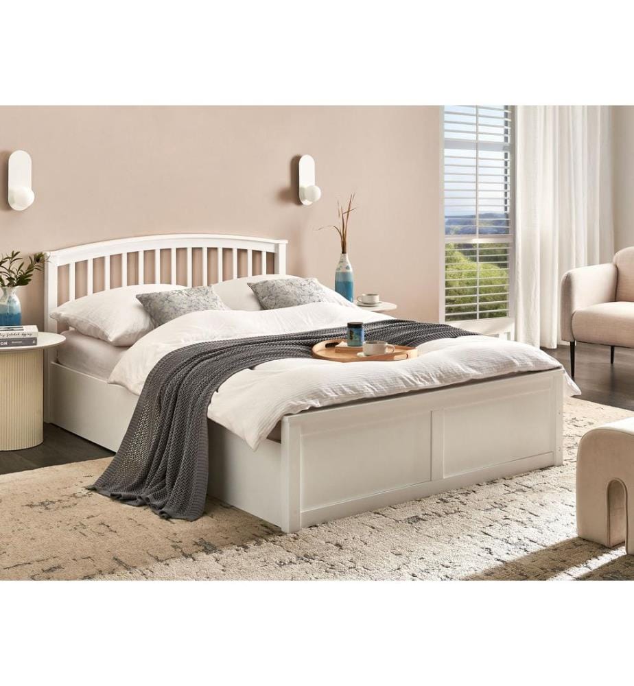 Lit ottoman Bois de pin CLARBEC 140 x 200 cm Blanc