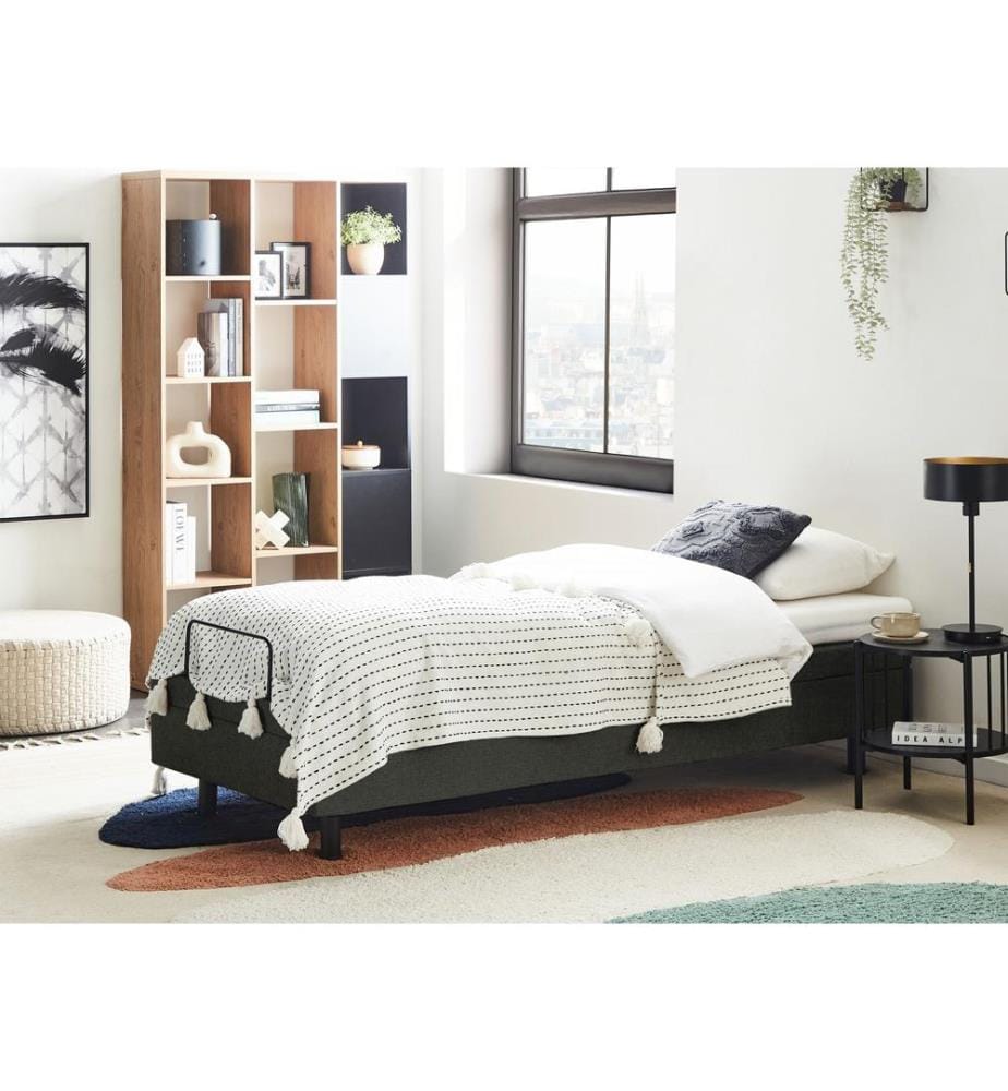 Lit réglable sans tête de lit Tissu CASTELLAN 80 x 200 cm Gris foncé
