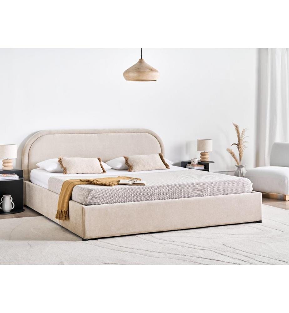 Lit ottoman Tissu chenille QUILLIEN 180 x 200 cm Beige clair