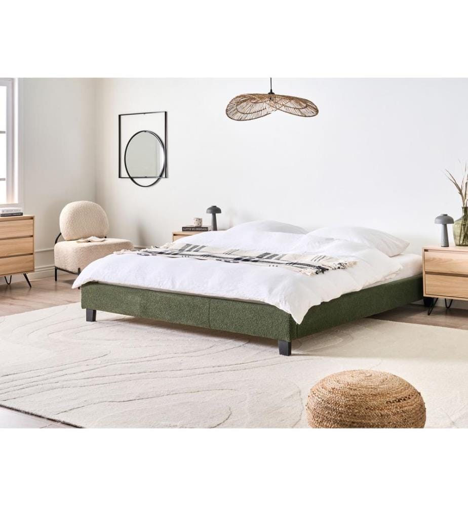 Lit sans tête de lit Bouclé ROANNE 180 x 200 cm Vert foncé