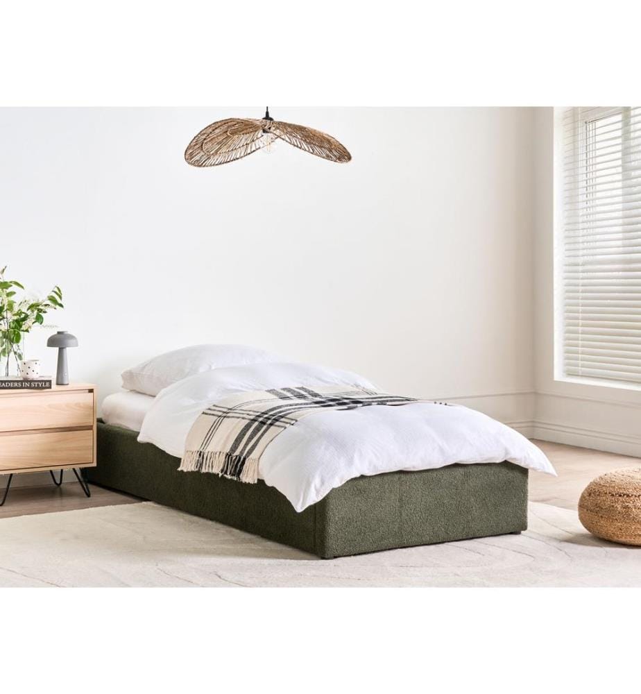 Lit ottoman sans tête de lit Bouclé DINAN 90 x 200 cm Vert foncé