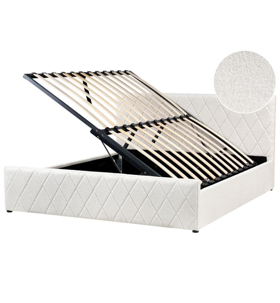 Lit ottoman Bouclé ROCHEFORT 180 x 200 cm Blanc cassé