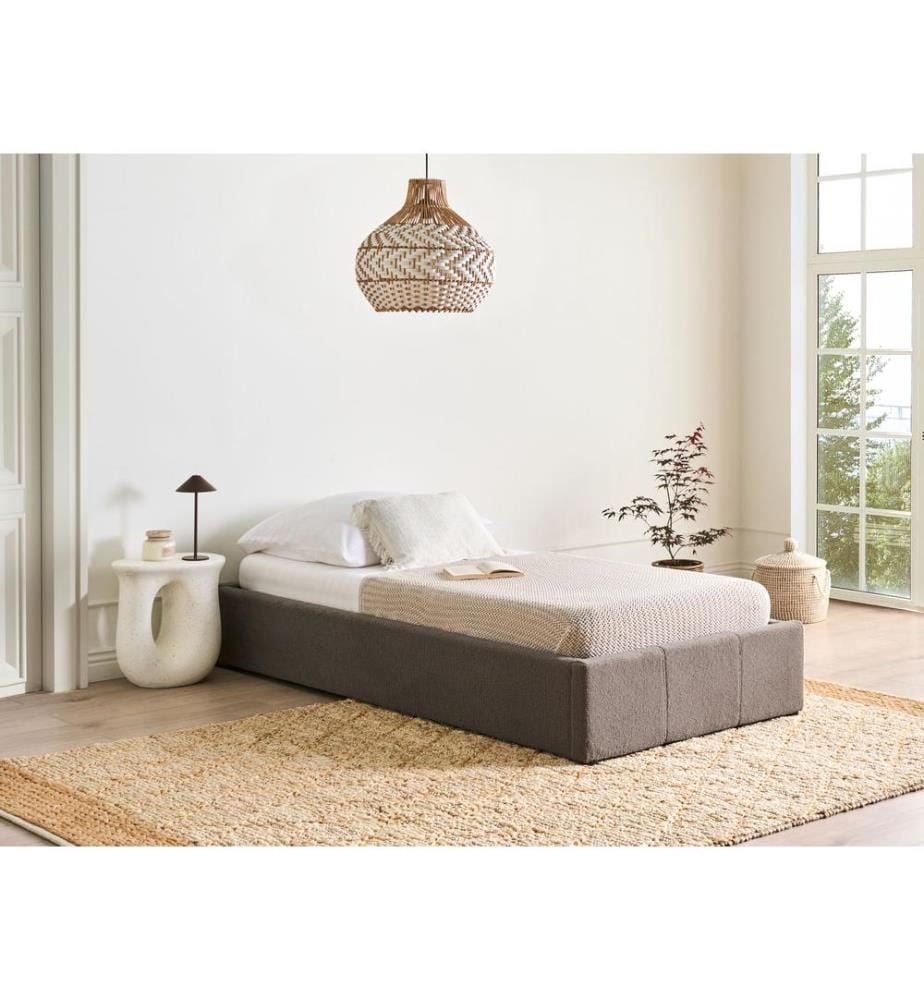 Lit ottoman sans tête de lit Bouclé DINAN 90 x 200 cm Taupe