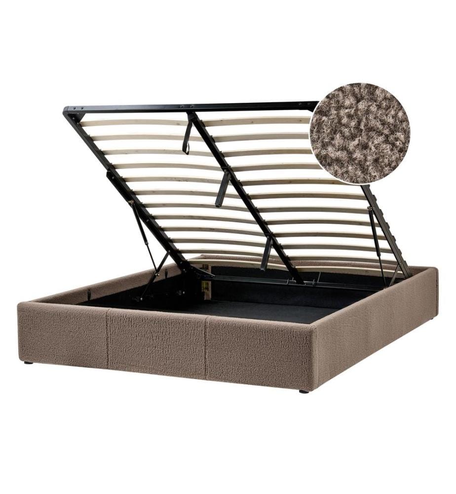 Lit ottoman sans tête de lit Bouclé DINAN 140 x 200 cm Taupe