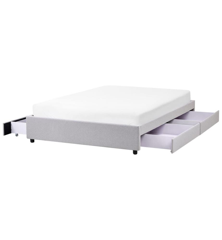 Bed with Storage Drawers without Headboard Fabric PRADES 140 x 200 cm (EU Double) Light Grey