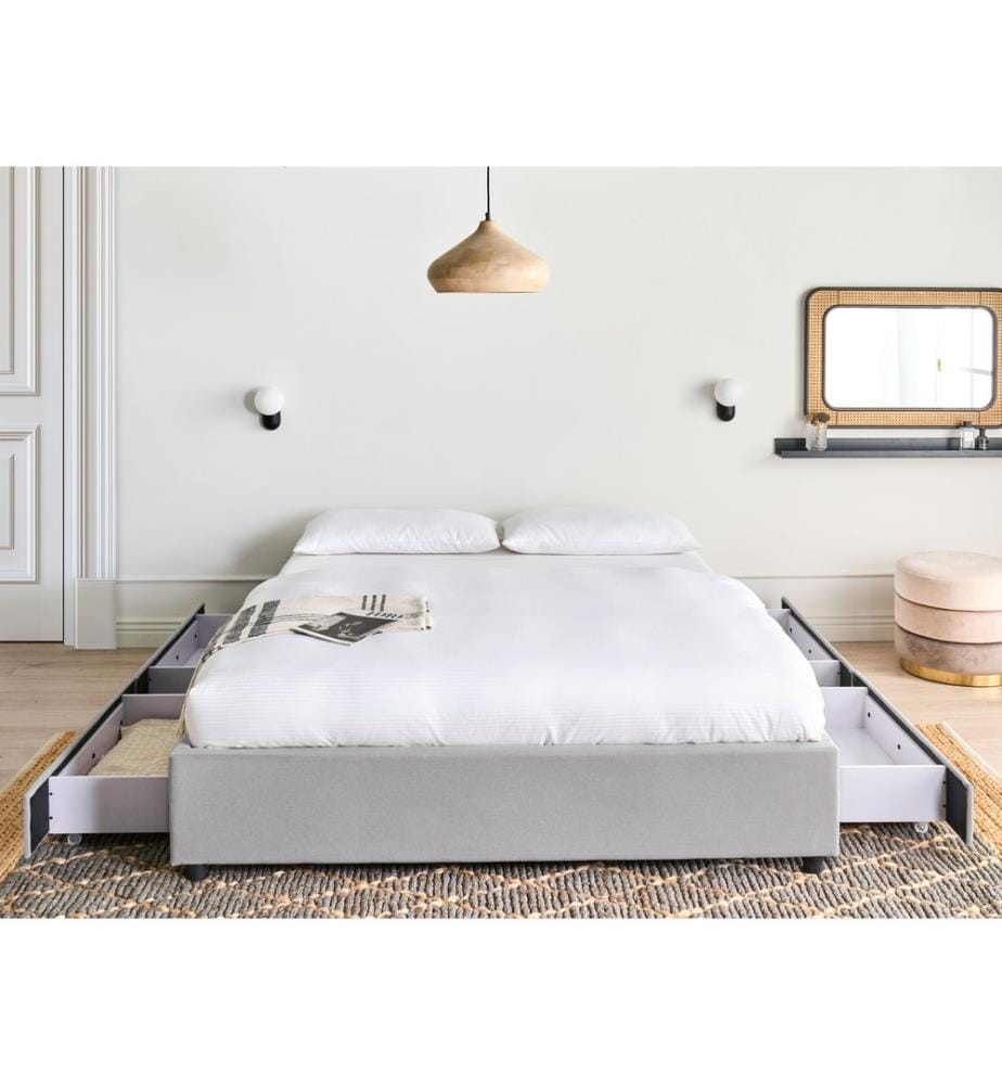Bed with Storage Drawers without Headboard Fabric PRADES 140 x 200 cm (EU Double) Light Grey