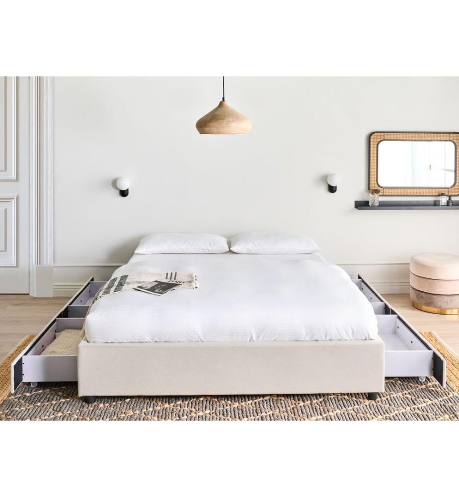 Bed with Storage Drawers without Headboard Fabric PRADES 160 x 200 cm (EU King Size) Light Beige