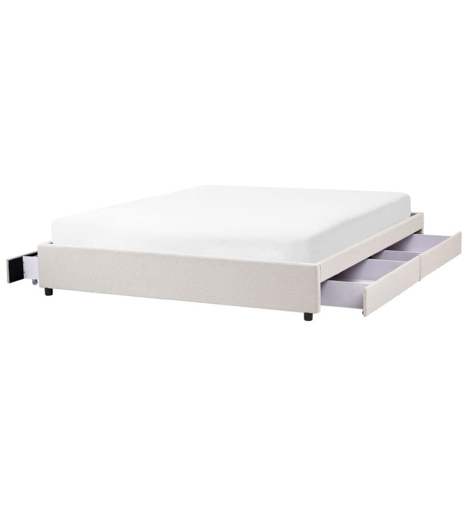 Bed with Storage Drawers without Headboard Fabric PRADES 180 x 200 cm (EU Super King) Light Beige