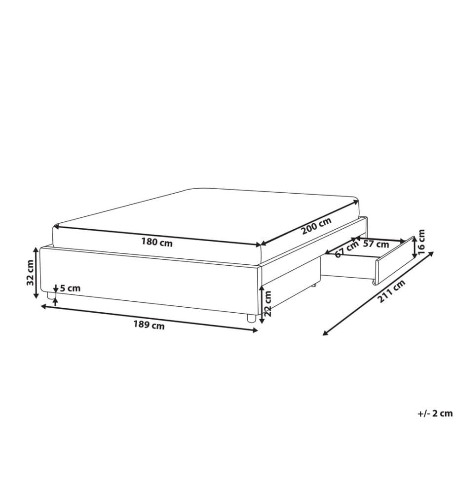 Bed with Storage Drawers without Headboard Fabric PRADES 180 x 200 cm (EU Super King) Light Beige