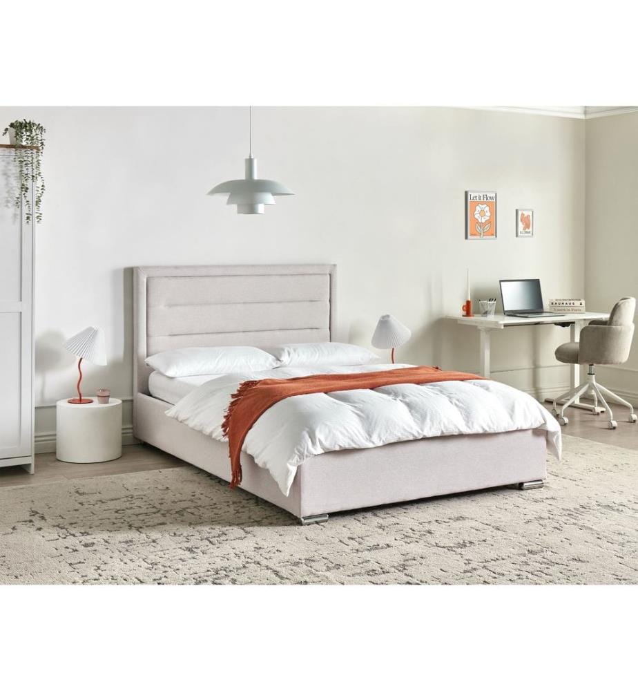 Lit ottoman Tissu ROUEN 140 x 200 cm Beige clair