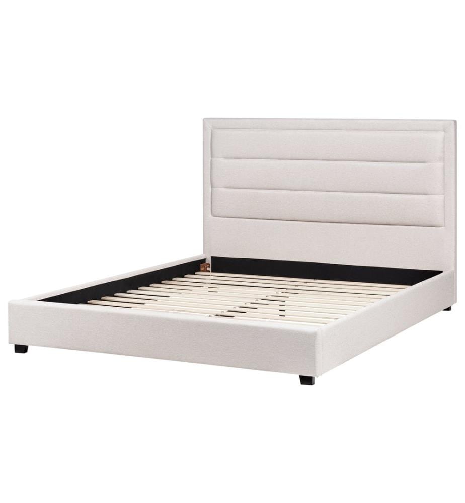 Lit avec sommier Tissu ROUEN 160 x 200 cm Beige clair