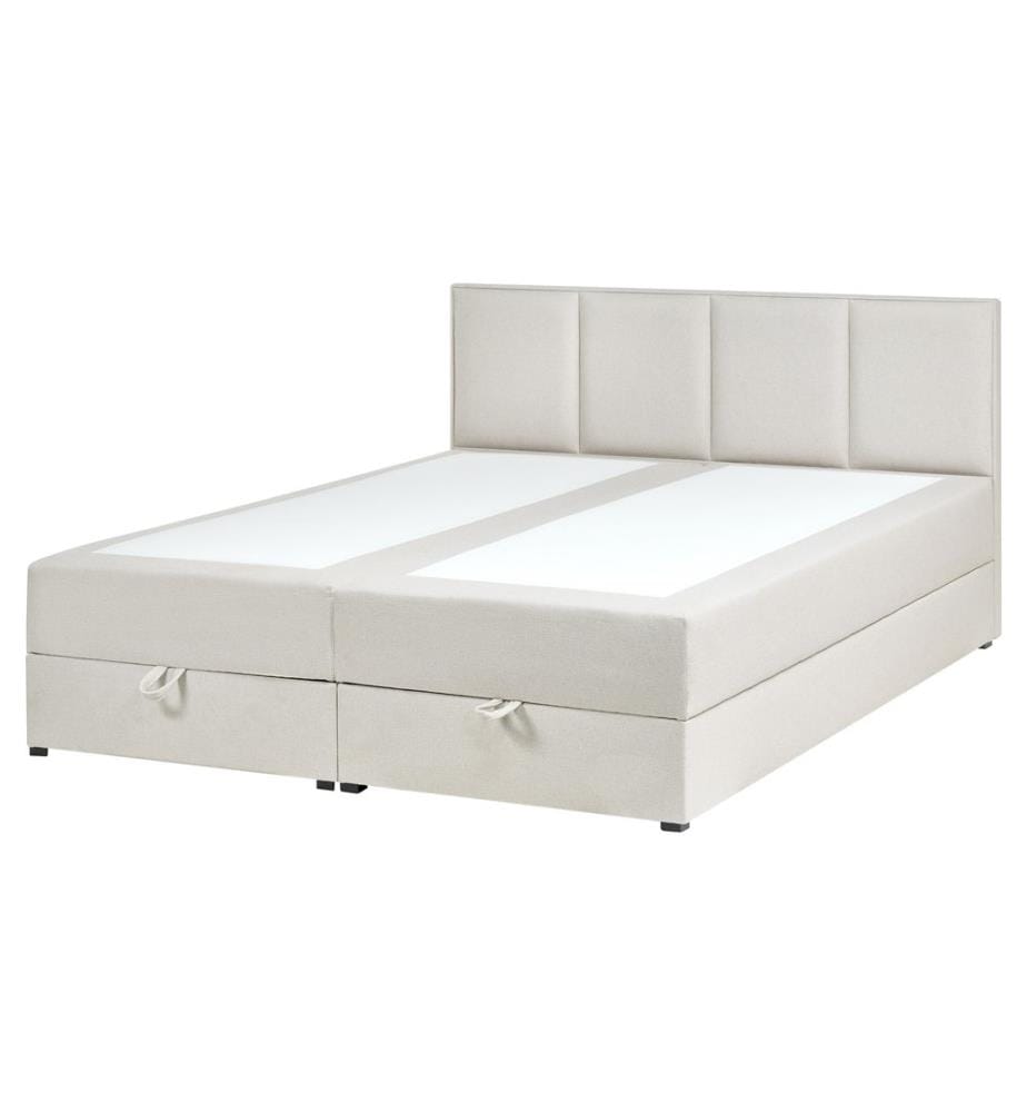 Lit boxspring avec rangement Tissu BARONET 160 x 200 cm Blanc cassé
