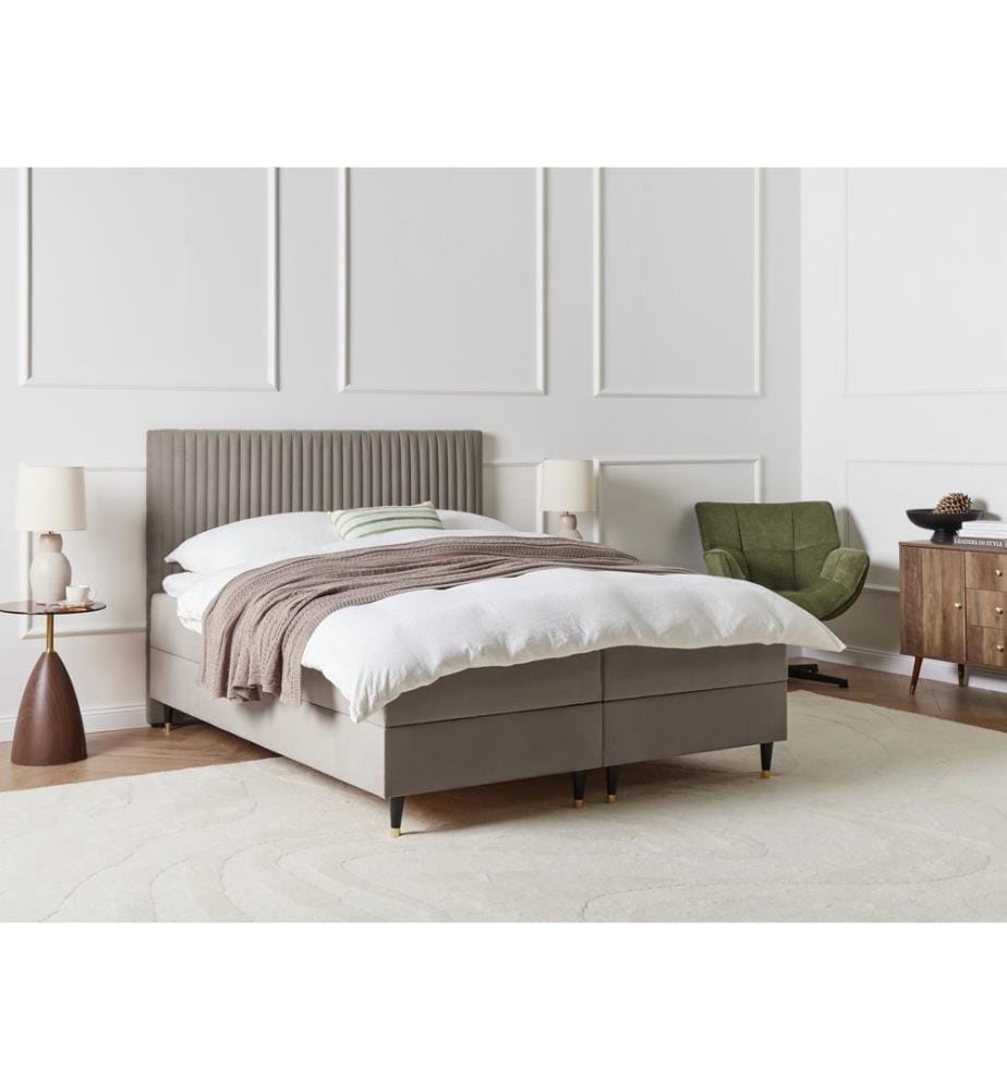 Lit boxspring avec rangement Velours DAME 160 x 200 cm Taupe