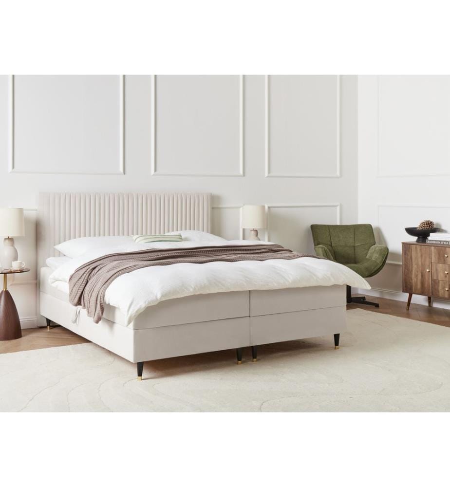 Lit boxspring avec rangement Velours DAME 180 x 200 cm Blanc cassé