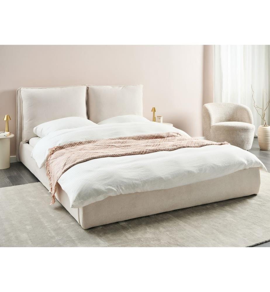 Lit avec sommier Tissu BAJONNA 160 x 200 cm Beige clair