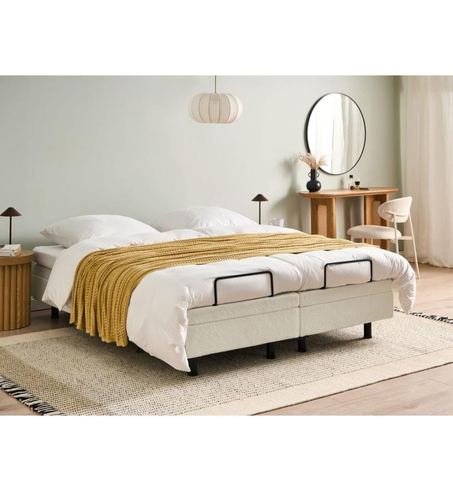 Lit réglable sans tête de lit Bouclé DUKE 160 x 200 cm Blanc cassé
