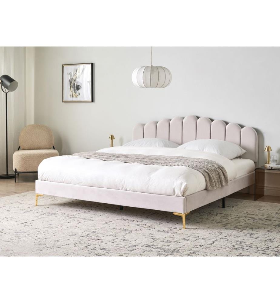 Lit avec sommier Velours SAUVIAN 180 x 200 cm Blanc cassé