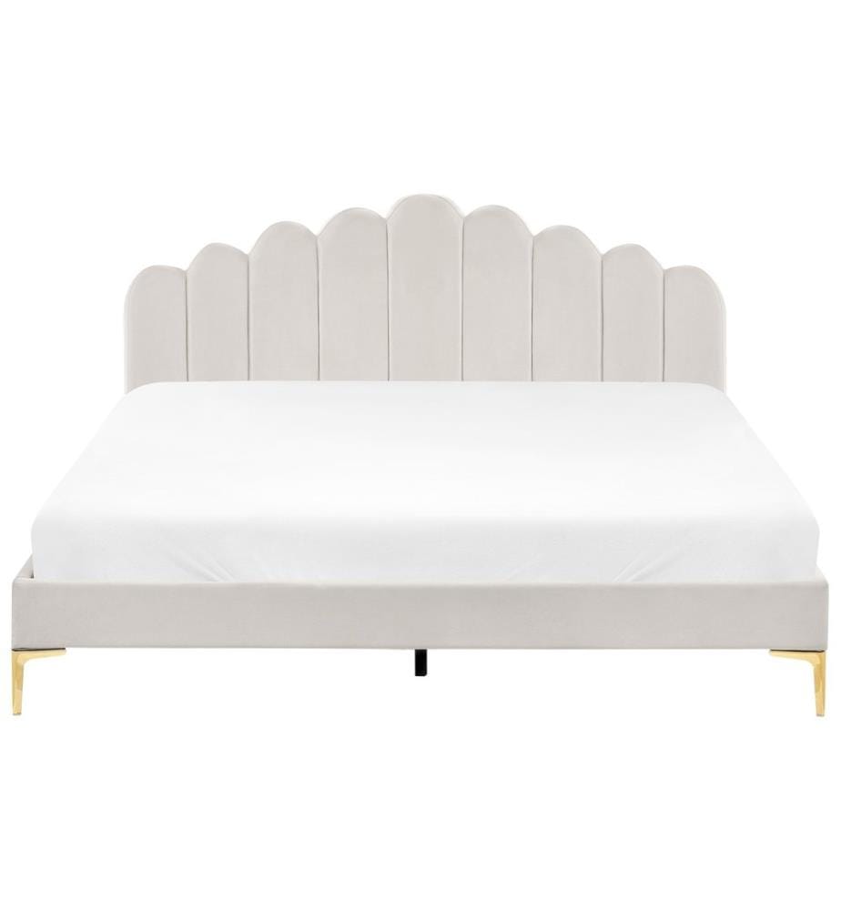 Lit avec sommier Velours SAUVIAN 180 x 200 cm Blanc cassé