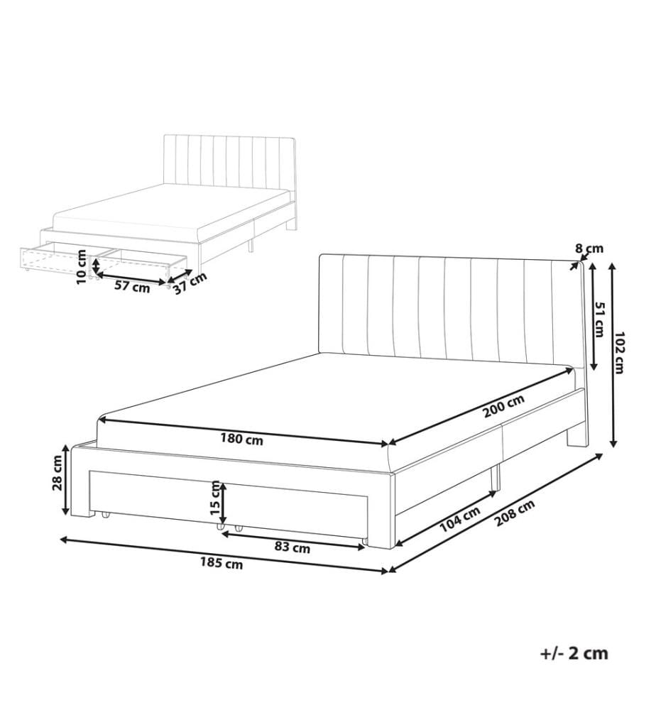 Lit avec tiroirs de rangement Velours LONZAC 180 x 200 cm Blanc cassé