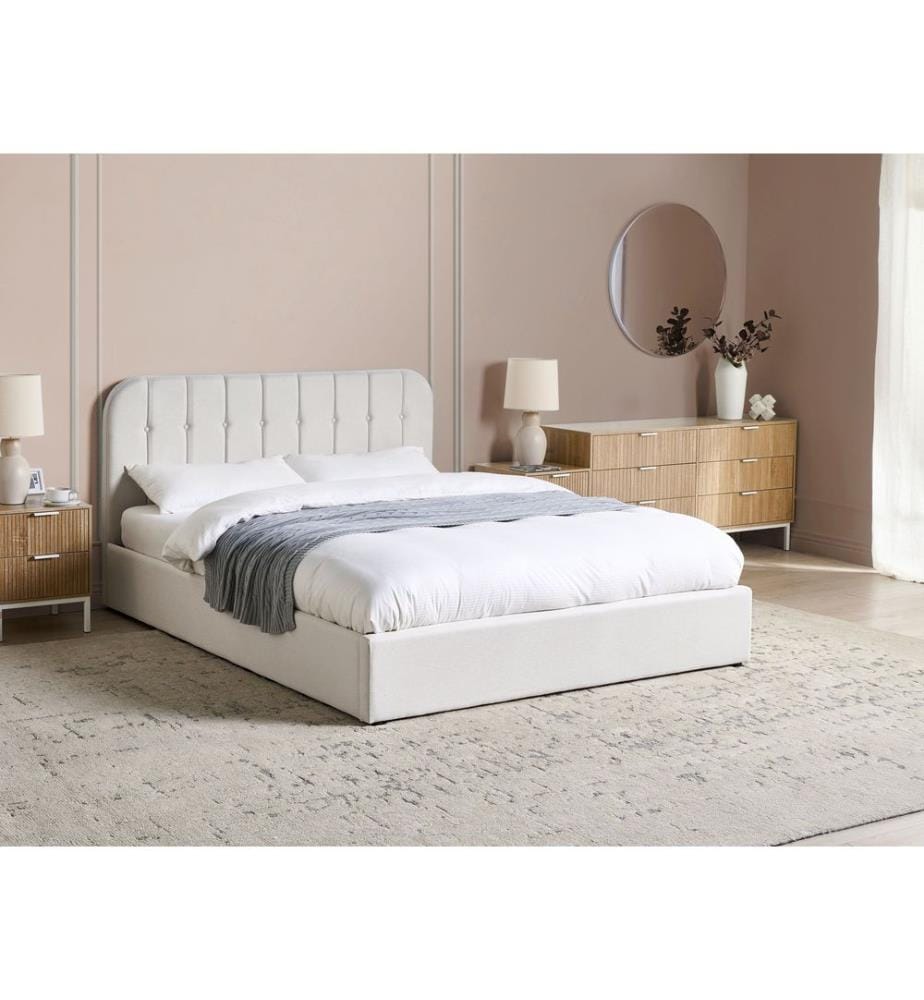 Lit ottoman Tissu CHALLANS 160 x 200 cm Blanc cassé
