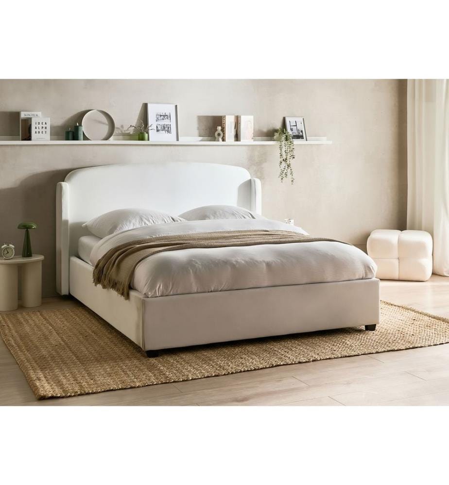 Letto contenitore Tessuto BERNAY 160 x 200 cm Bianco sporco