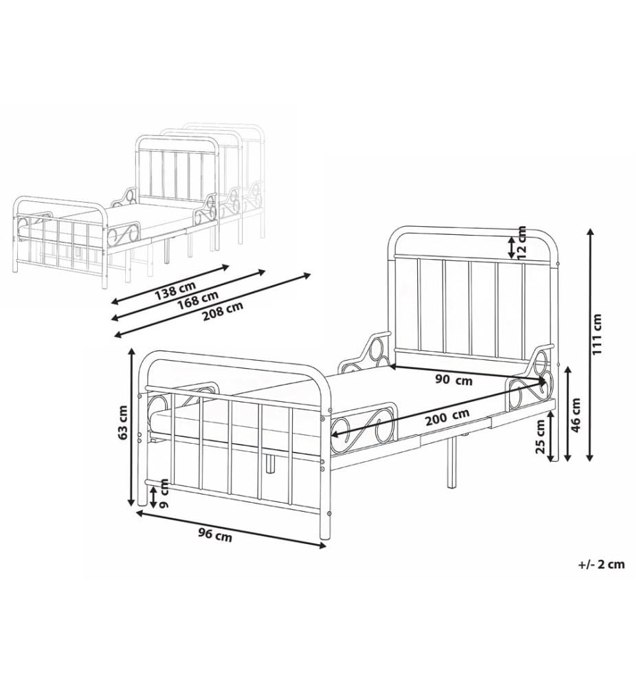 Lit d'enfant extensible Métal ANAIS 90 x 200 cm Noir