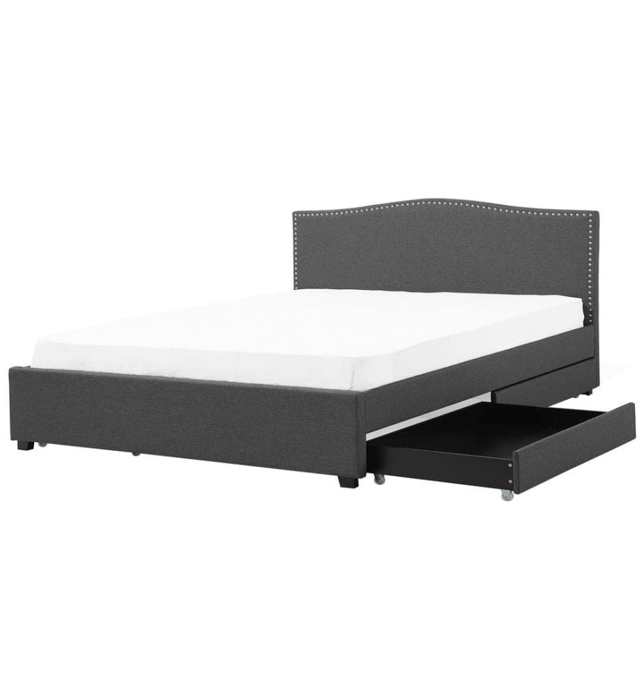 Bett mit Schubladen Stoff MONTPELLIER 180 x 200 cm Dunkelgrau