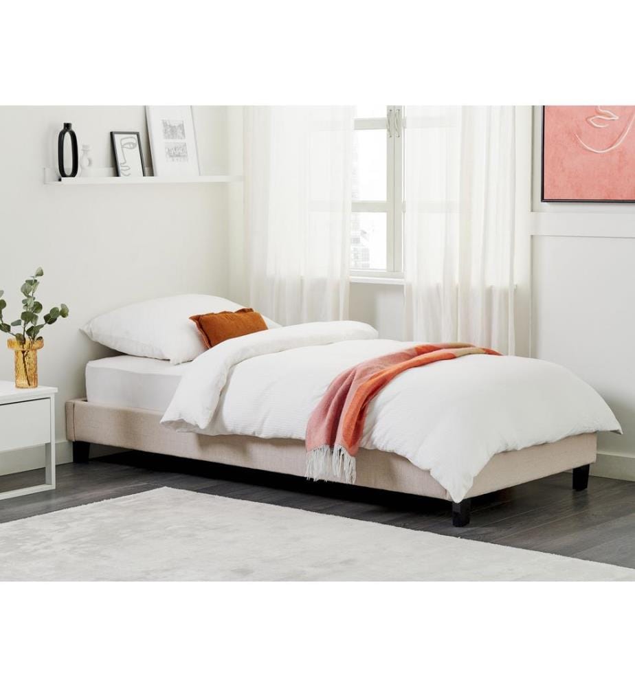 Bed without Headboard Fabric ROANNE 90 x 200 cm (EU Single) Beige