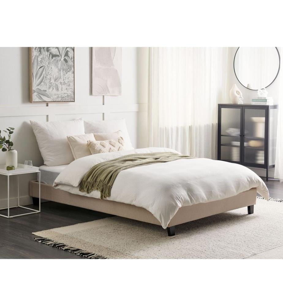 Lit sans tête de lit Tissu ROANNE 140 x 200 cm Beige