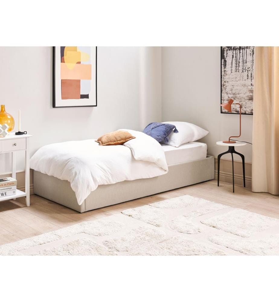 Lit ottoman sans tête de lit Tissu DINAN 90 x 200 cm Taupe