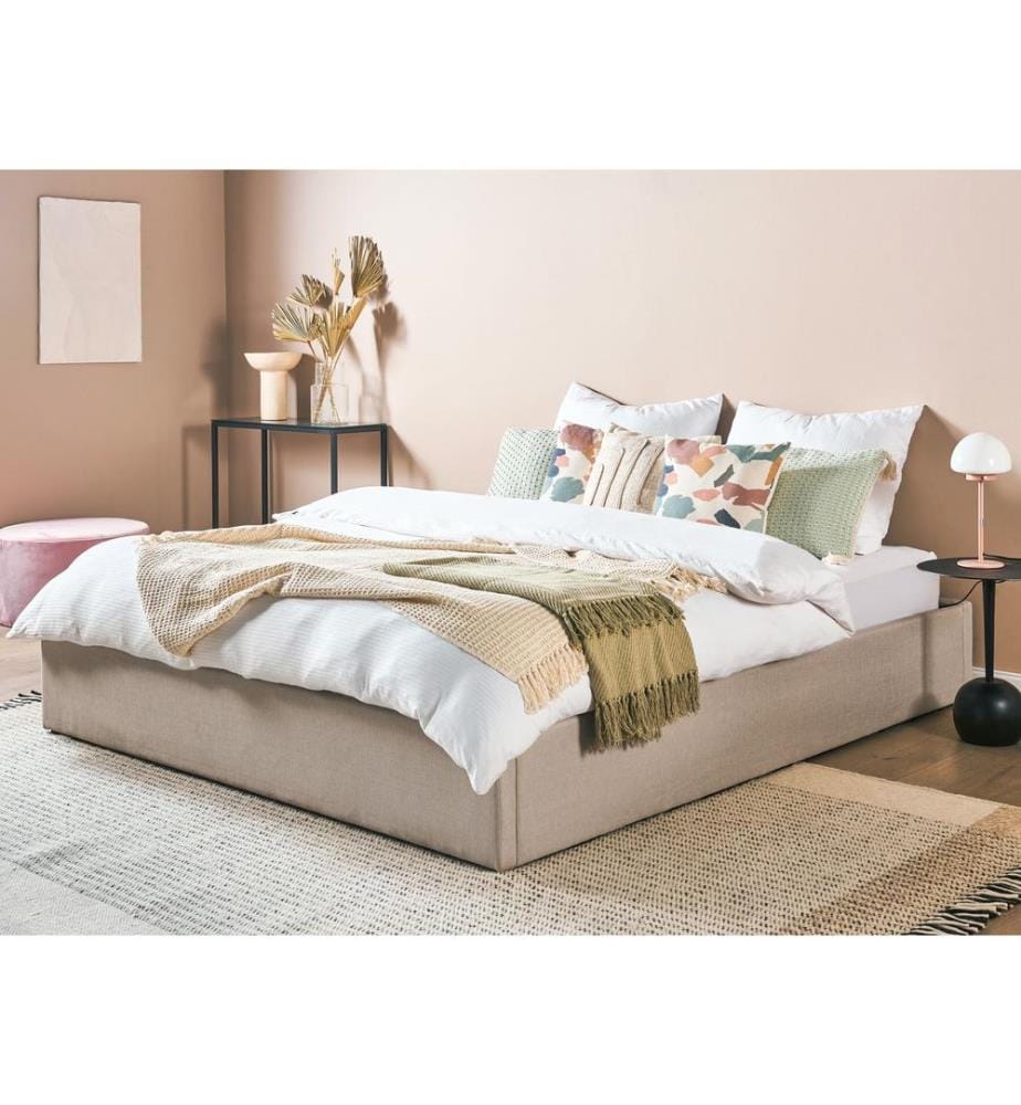 Lit ottoman sans tête de lit Tissu DINAN 180 x 200 cm Marron clair