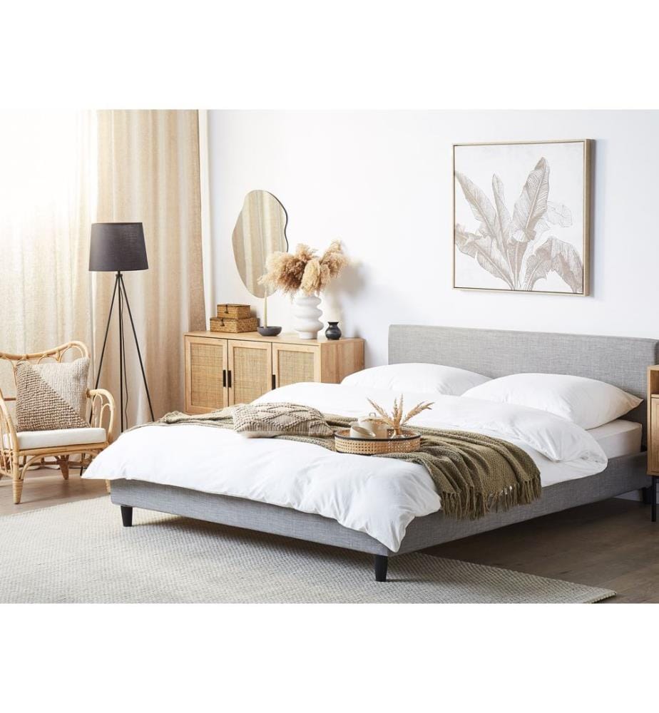 Lit avec LED Tissu FITOU 180 x 200 cm Gris clair