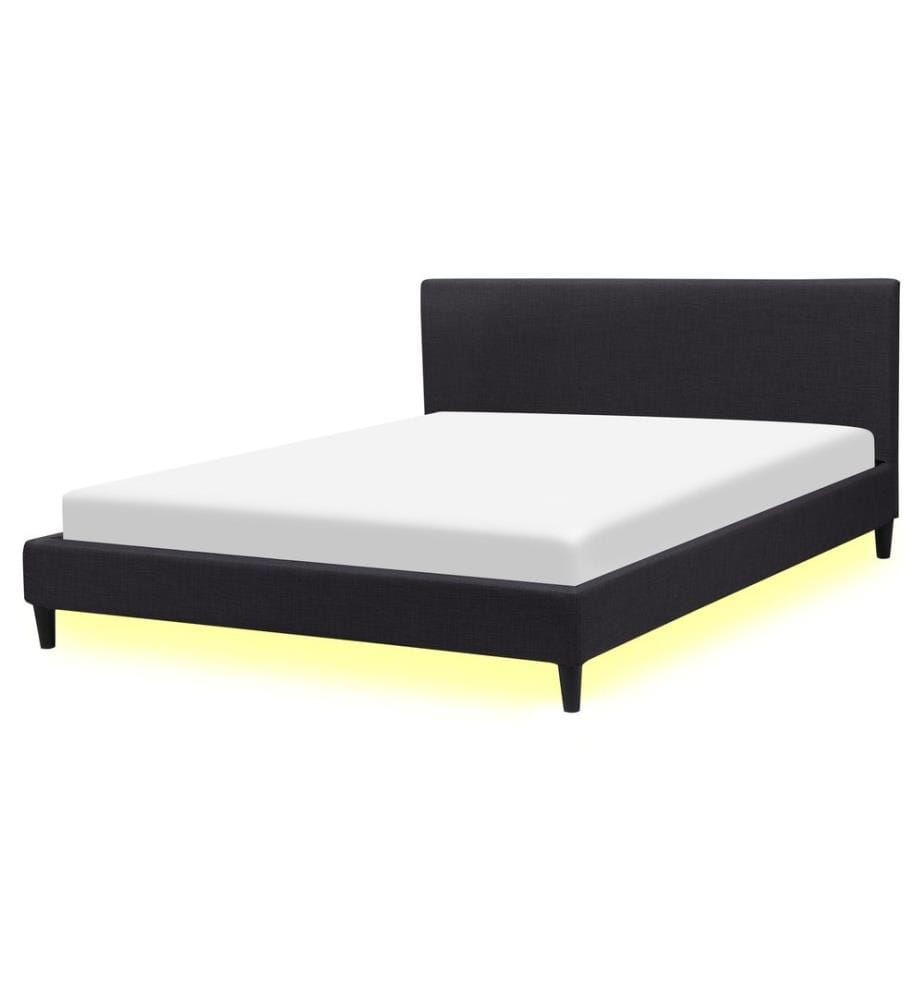 Lit avec LED Tissu FITOU 160 x 200 cm Noir