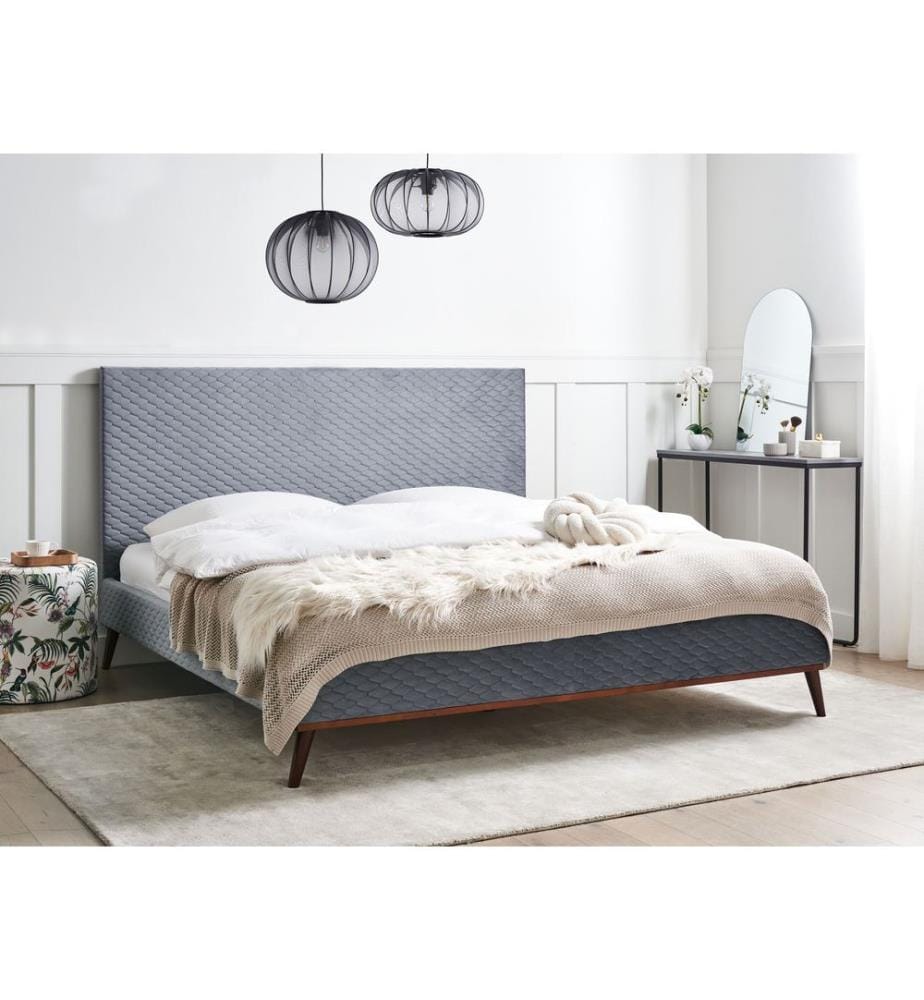 Lit avec sommier Velours BAYONNE 180 x 200 cm Gris clair