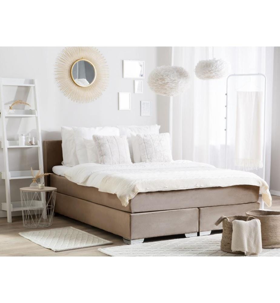 Lit Boxspring Velours CONSUL 180 x 200 cm Beige clair