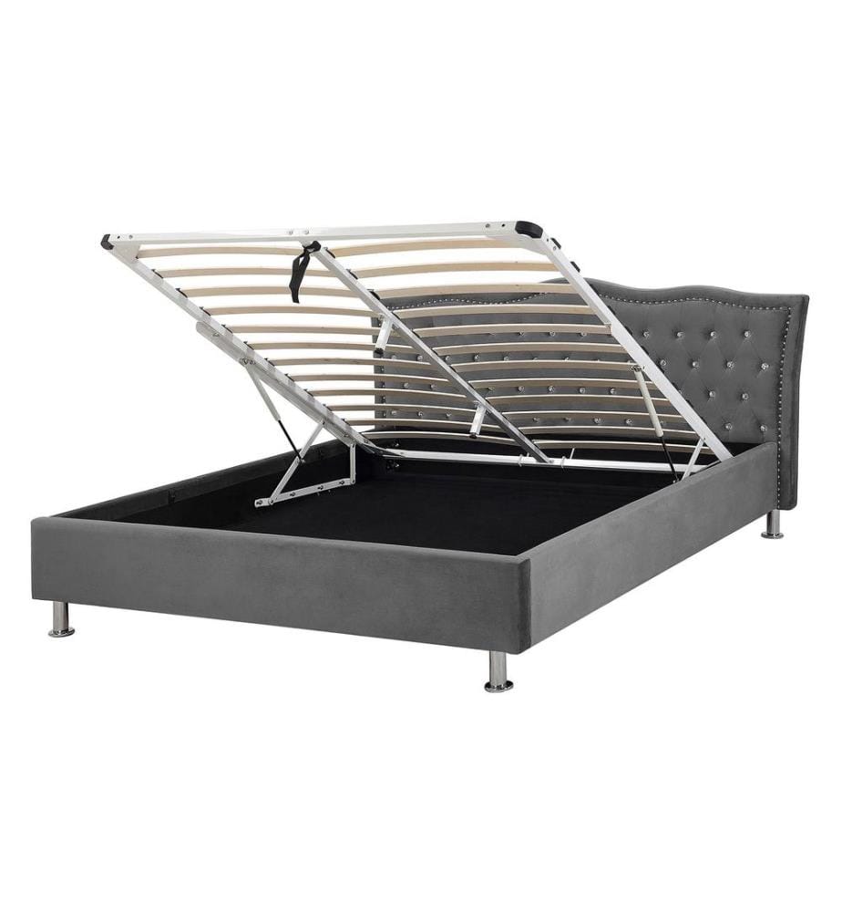 Lit ottoman Velours METZ 140 x 200 cm Gris foncé