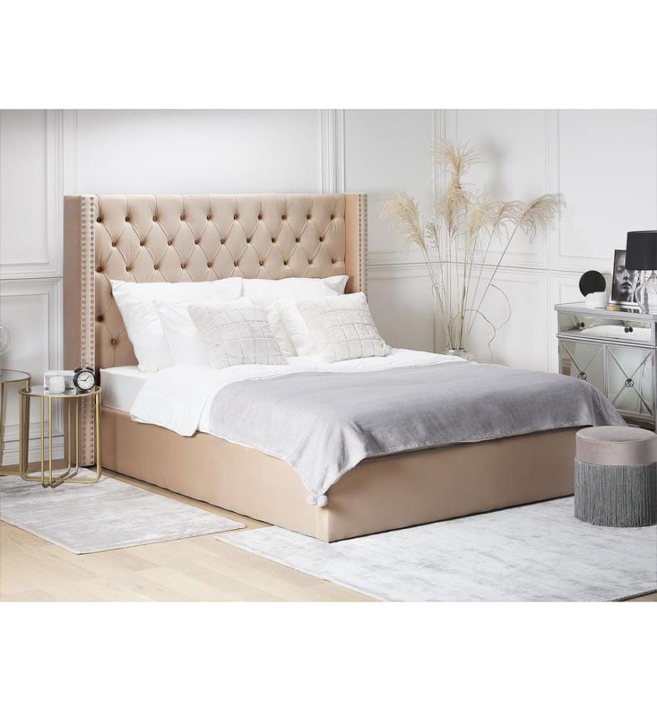 Lit ottoman Velours LUBBON 160 x 200 cm Beige