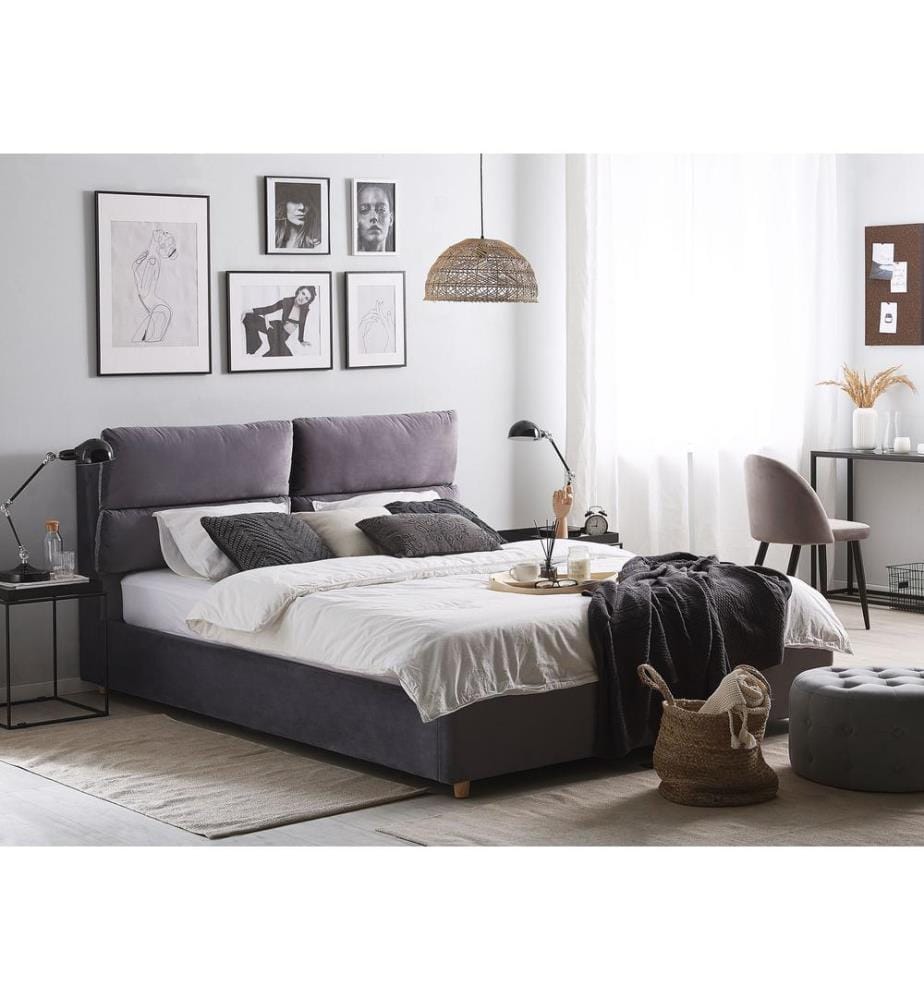 Lit ottoman Velours BATILLY 160 x 200 cm Gris