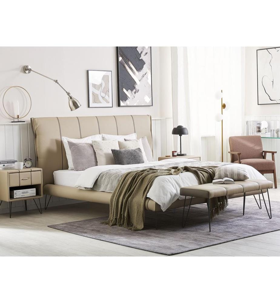 Ensemble de chambre Cuir PU BETIN 180 x 200 cm Beige sable