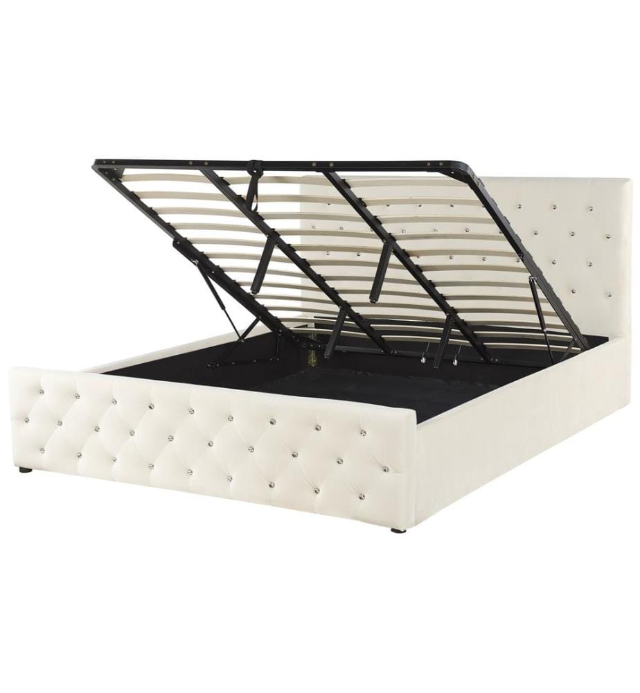 Lit ottoman Velours AMIENS 180 x 200 cm Beige clair
