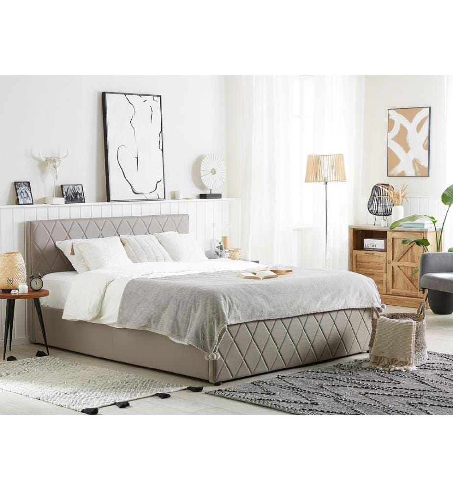 Lit ottoman Cuir PU ROCHEFORT 180 x 200 cm Taupe
