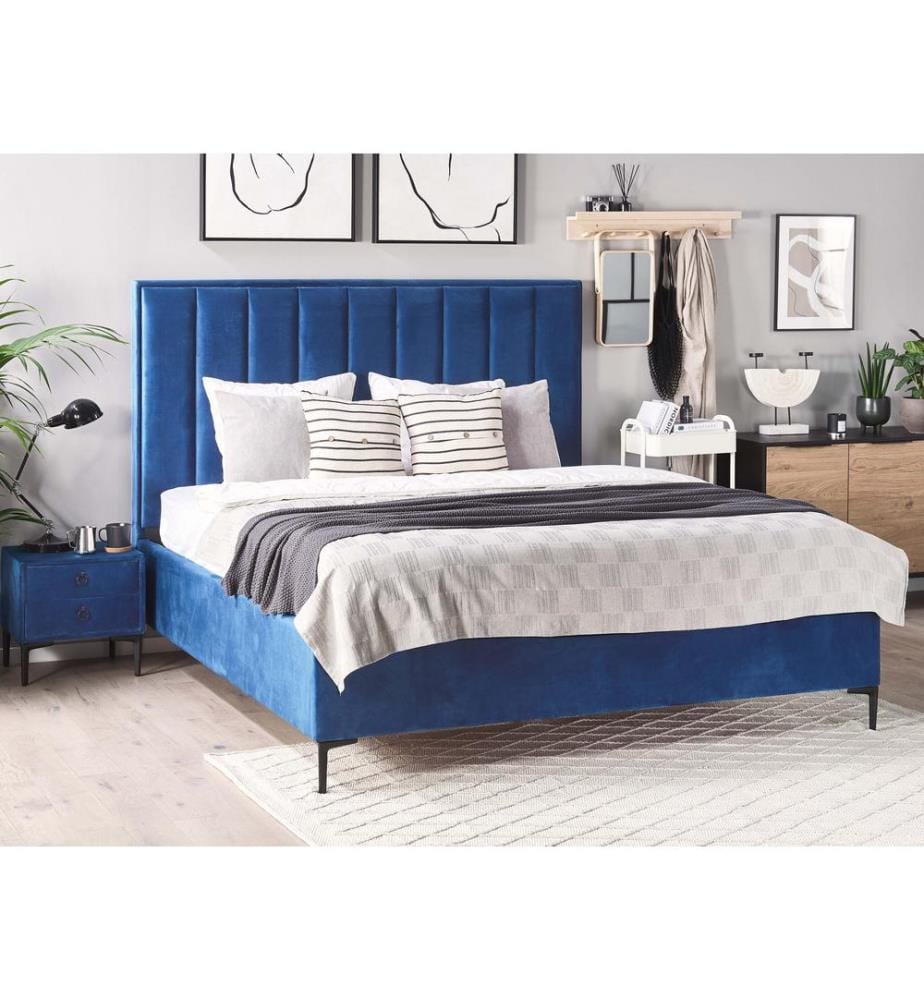 Lit ottoman Velours SEZANNE 180 x 200 cm Bleu marine