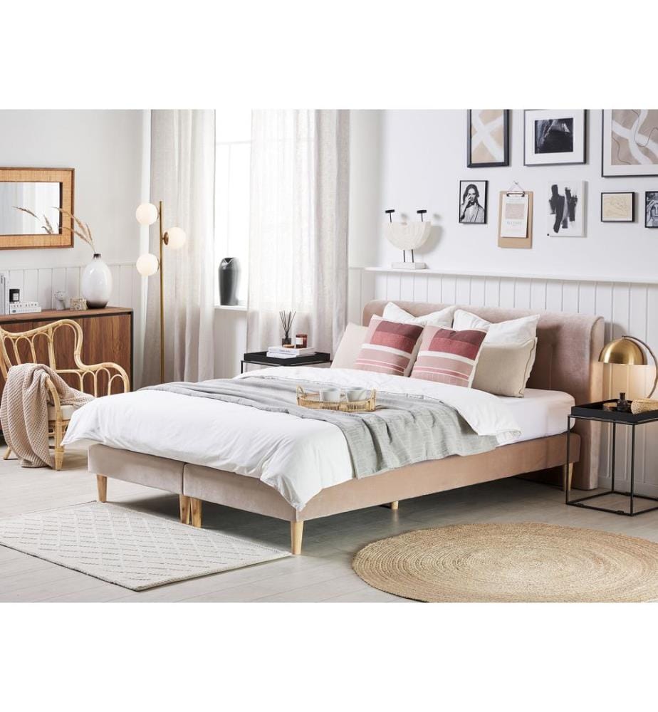 Lit Boxspring Velours MARQUISE 160 x 200 cm Beige
