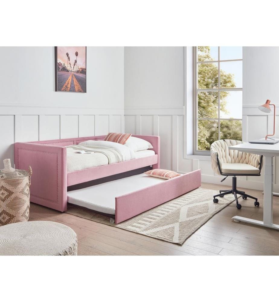 Lit gigogne Velours côtelé MIMIZAN 90 x 200 cm Rose