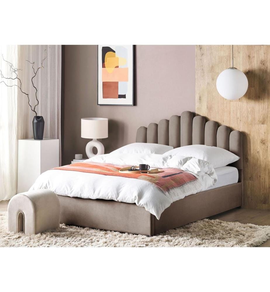 Lit ottoman Velours VINCENNES 180 x 200 cm Taupe