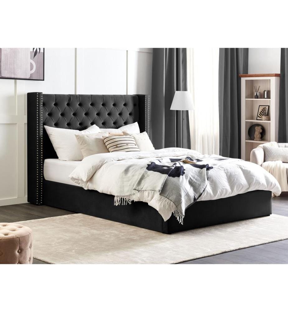 Lit ottoman Velours LUBBON 180 x 200 cm Noir
