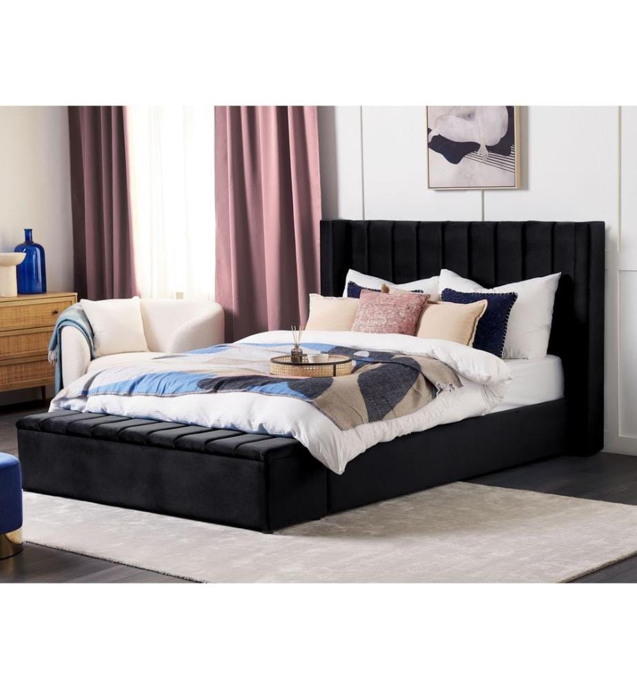 Lit avec banc de rangement Velours NOYERS 180 x 200 cm Noir