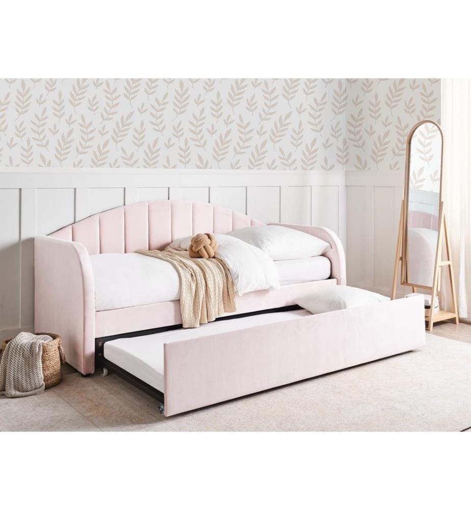 Lit gigogne Velours EYBURIE 90 x 200 cm Rose pastel