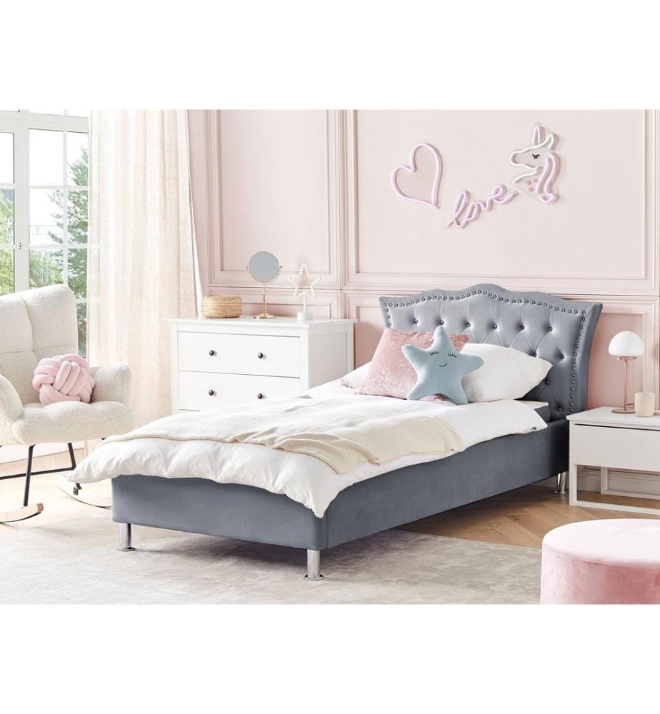 Lit ottoman Velours METZ 90 x 200 cm Gris