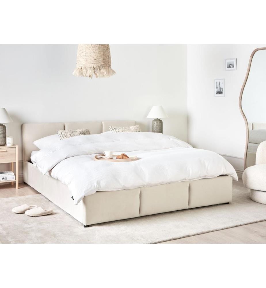 Lit ottoman Velours BOUSSE 160 x 200 cm Beige clair